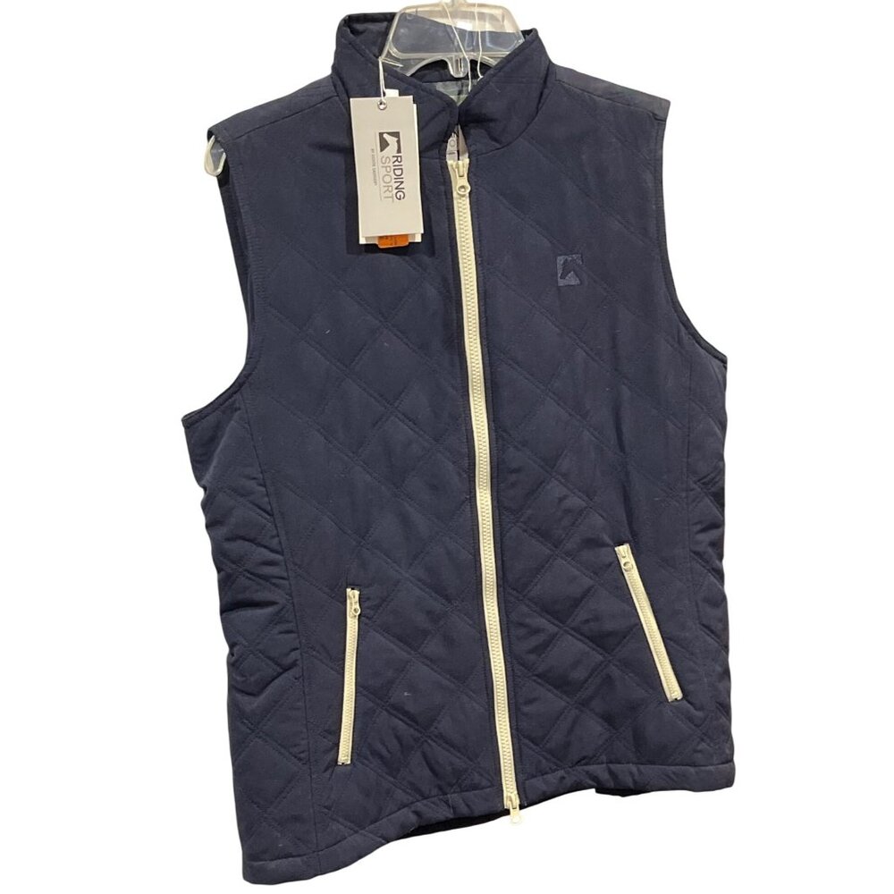 Riding Sport Quilted Navy Vest By Dover Saddlery Plaid Lining Womens Size L 26f - Picture 1 of 8